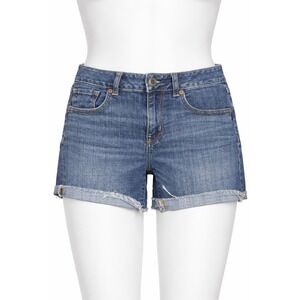 American Eagle Size 6 Midi Super Stretch Cutoff Denim Shorts Medium Wash AEO